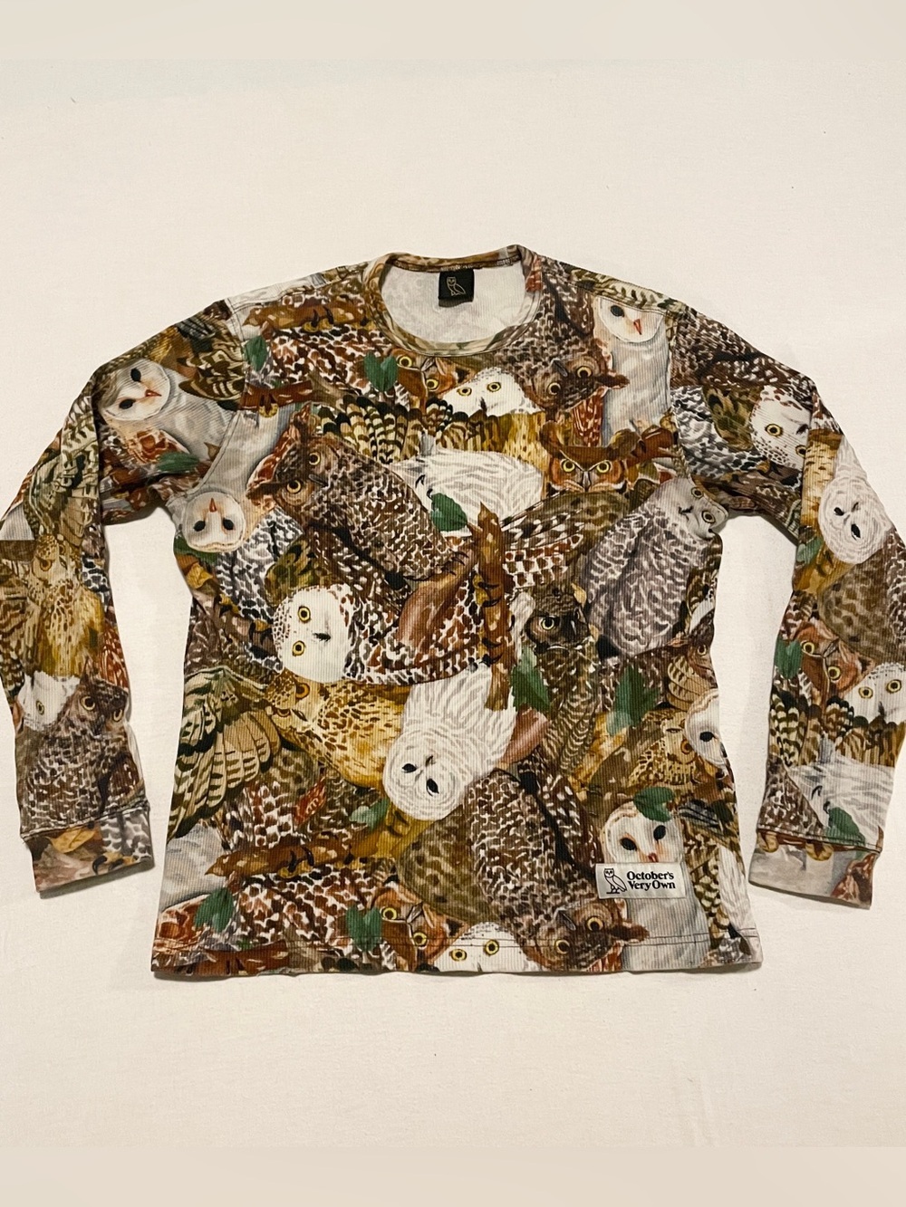 OVO October's Very Own Owl Print Thermal Waffle Knit Top XS